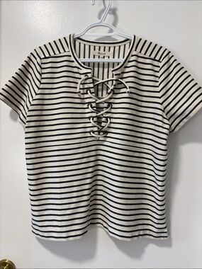 Madewell Lace-Up Striped Short Sleeve Tee - Black & Ivory